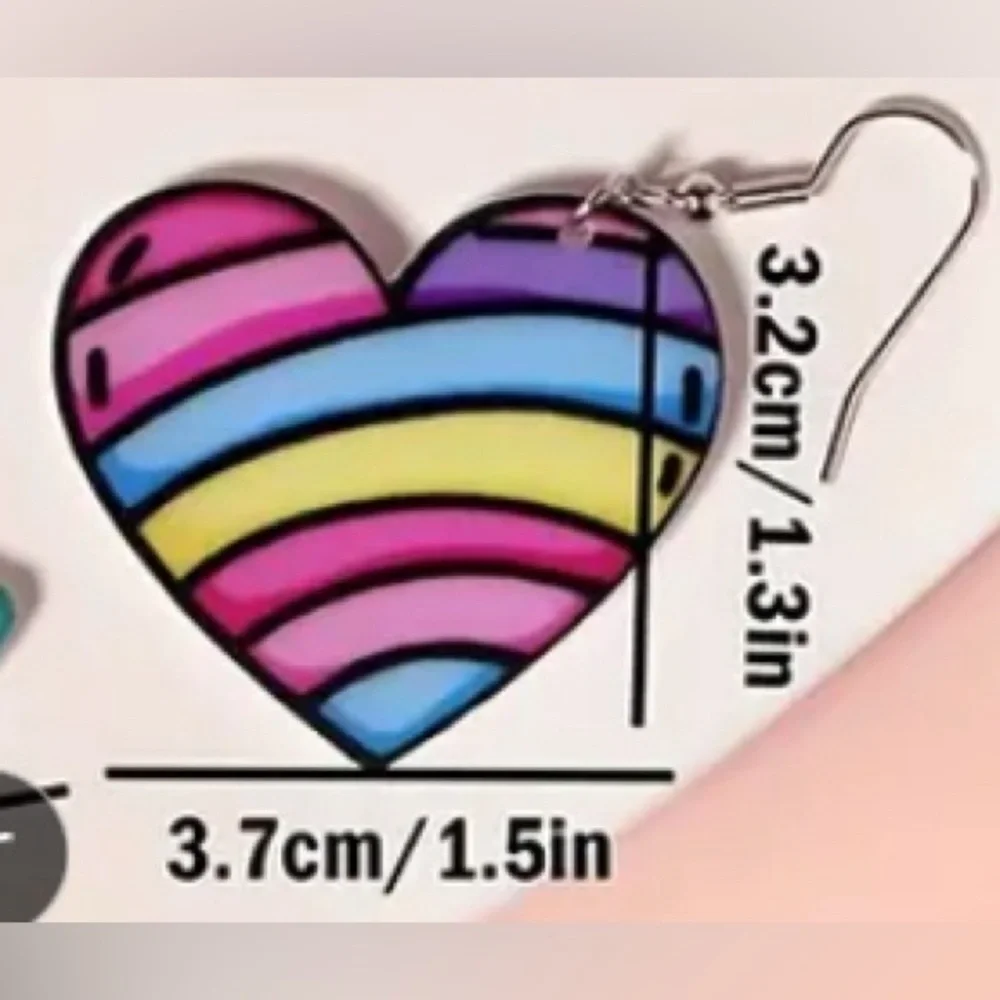 Y2K - pop color Y2K Earring Set Rainbow Heart ! - NWT - measurements in pics